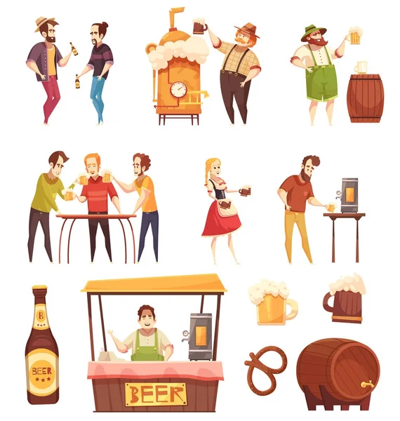 Mensen drinken bier decoratieve Icons Set — Stockvector