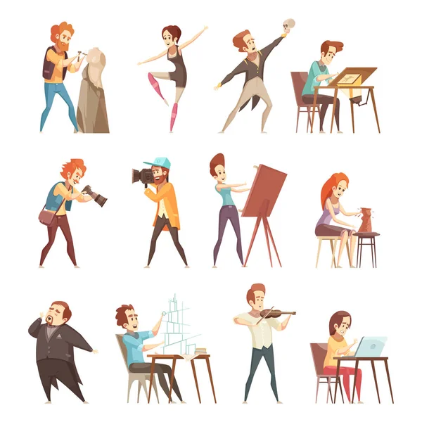 Conjunto de iconos de dibujos animados profesiones creativas — Vector de stock