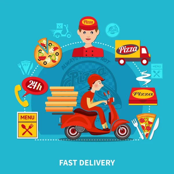 Pizza Delivery Service Composition — Stock Vector