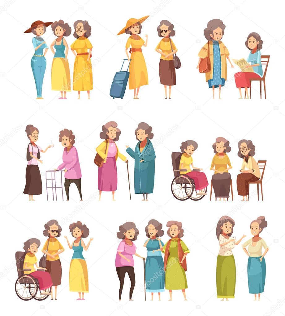 Senior Women Cartoon Icons Set