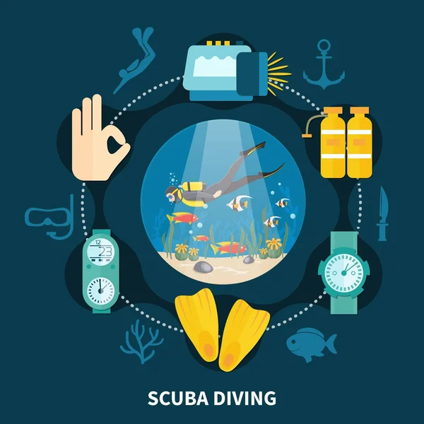Scuba Diving Round Composition — Stock Vector