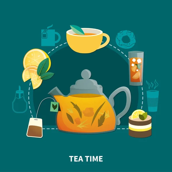 Плоский состав чайного времени — стоковый вектор