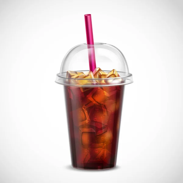 Cola avec de la glace à emporter réaliste — Image vectorielle