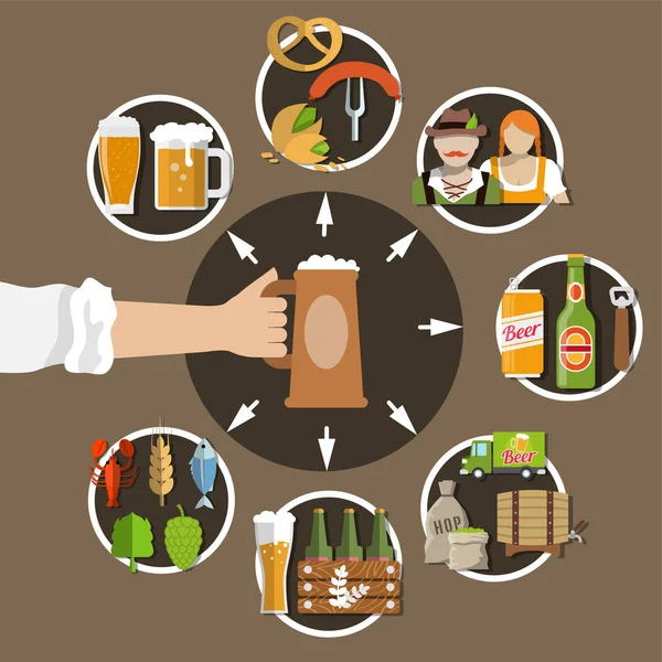 Conjunto de ícones lisos de cerveja — Vetor de Stock