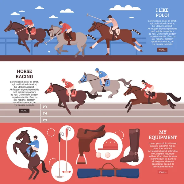 Banners Horizontais Esporte Equestre — Vetor de Stock