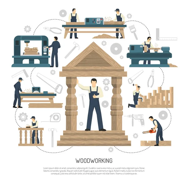 Houtbewerking mensen achtergrond samenstelling — Stockvector