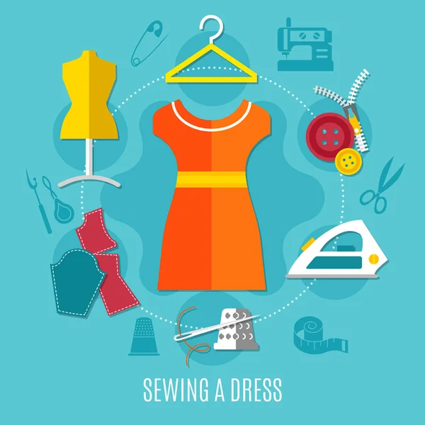 Sewing A Dress Concept — Stock Vector