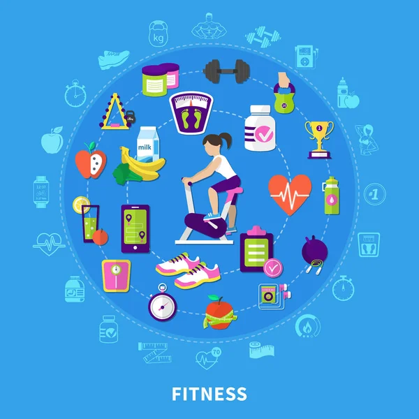 Fitness Round Flat Composition — Stock Vector
