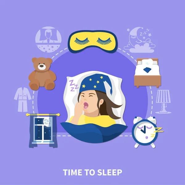 Sleeping Time Flat Circle Composition — Stock Vector