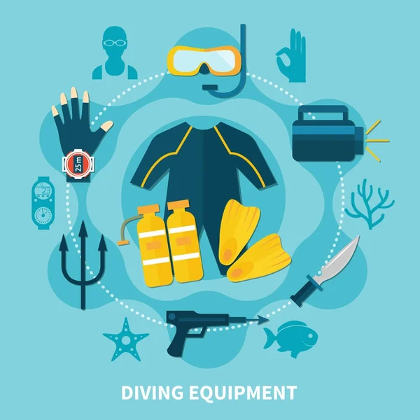 Diving Equipment Round Composition — Stock Vector