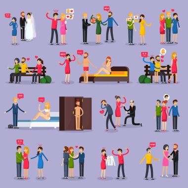Aşk üçgeni ortogonal Icons Set