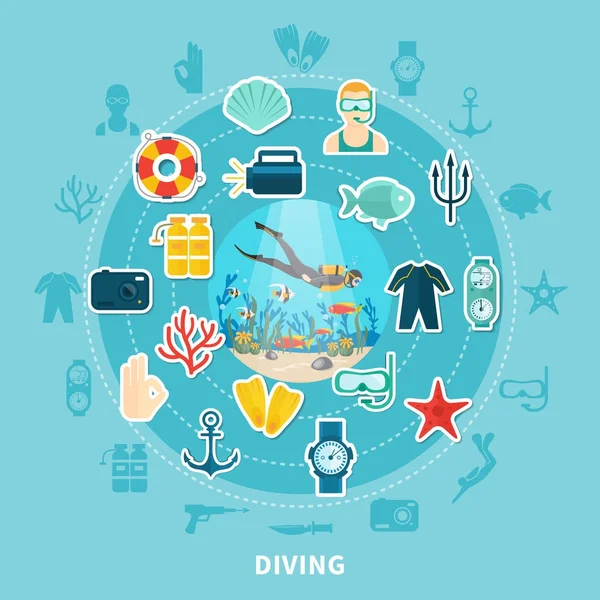 Composizione rotonda Diving — Vettoriale Stock