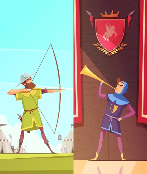 Set di banner per cartoni animati verticali medievali — Vettoriale Stock