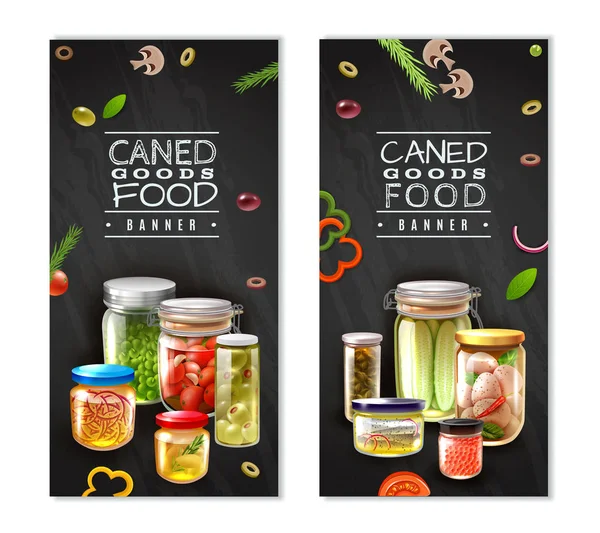 Banners Verticais de Alimentos Enlatados —  Vetores de Stock