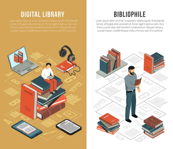 Rede de bibliotecas Banners verticais — Vetor de Stock