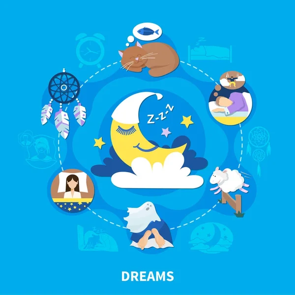 Night Dreams Symbols Fiat Composition — Stock Vector