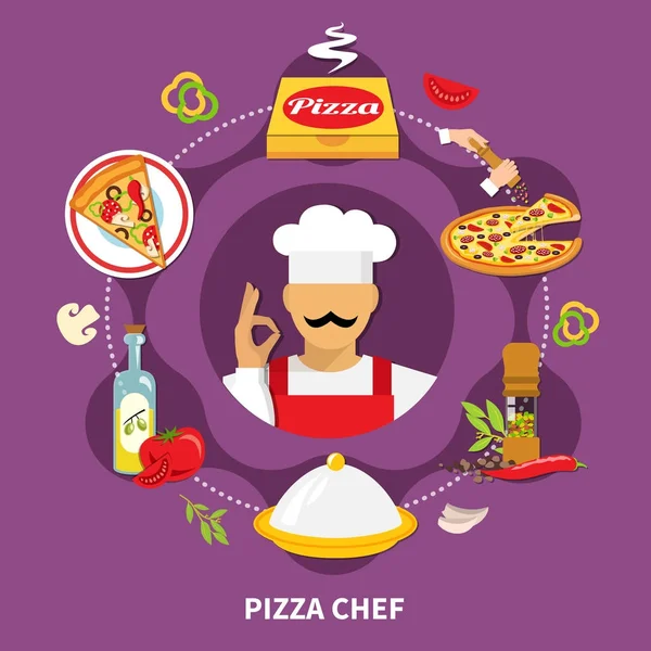 Pizza Man ronde samenstelling — Stockvector