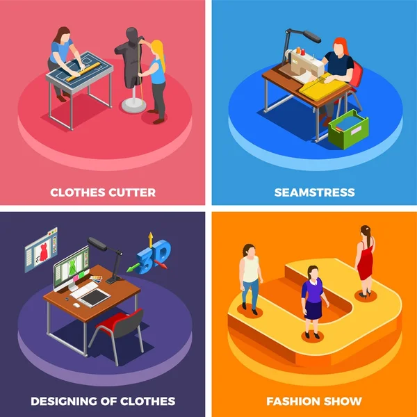 Clothes Factory 4 Isometric Icons — Stock Vector