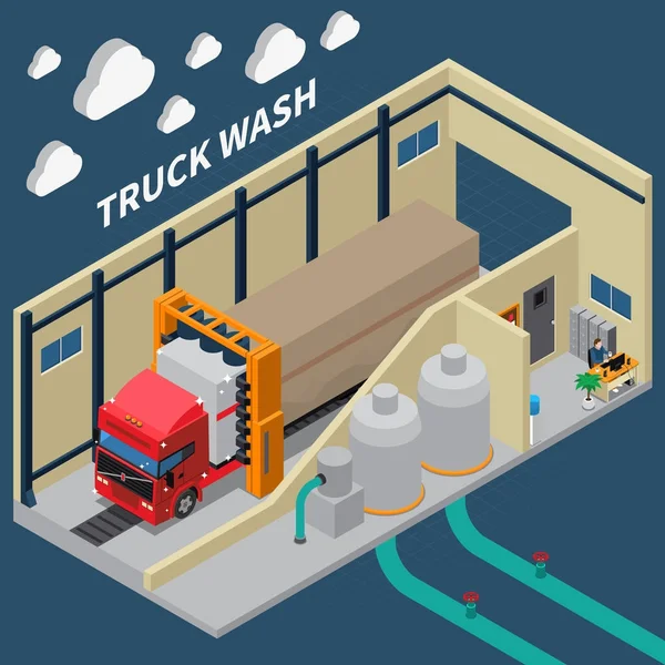 Composition isométrique de lavage de camion — Image vectorielle