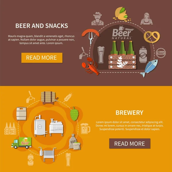 Banners de cerveza plana — Vector de stock