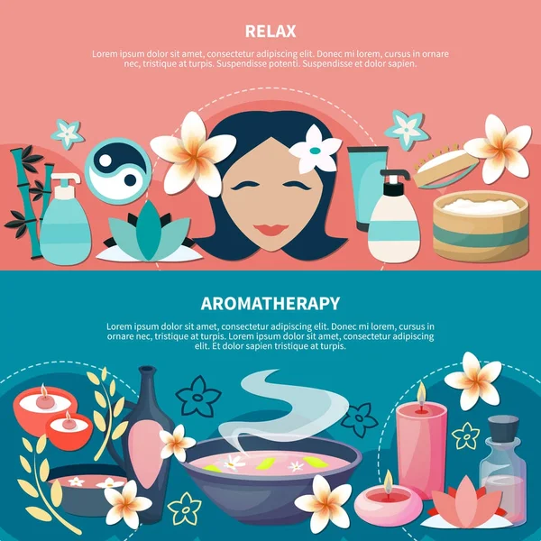Spa Aromaterapia Relaxamento Banners planos — Vetor de Stock