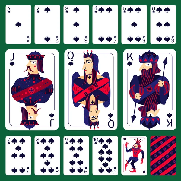 Poker jogar cartas Spade terno conjunto — Vetor de Stock