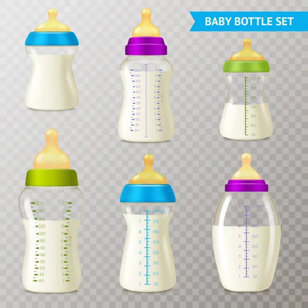 Garrafas de bebê Conjunto transparente —  Vetores de Stock