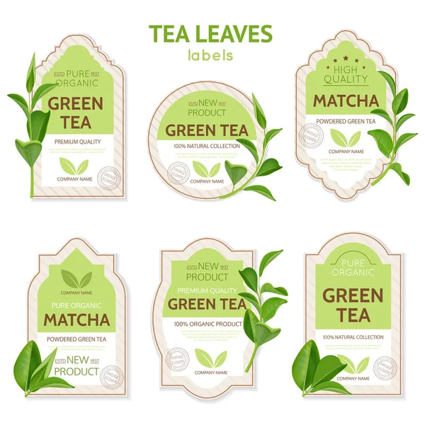 Realistic Tea Leaves Labels — Stock Vector