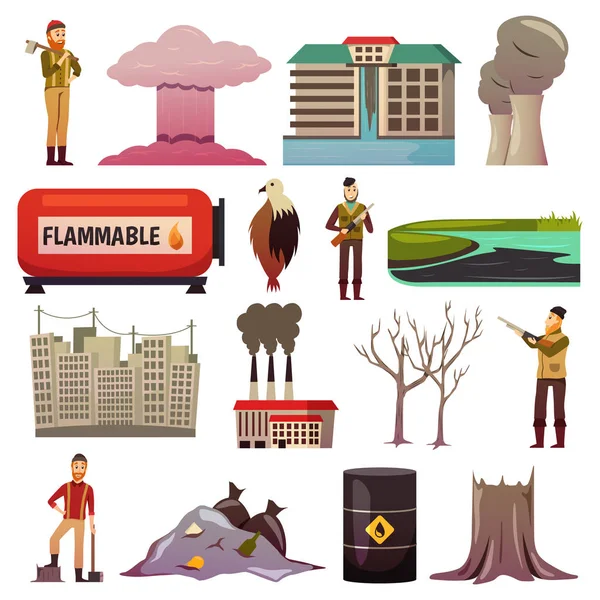 Man-made Disasters Orthogonal Icons — Stock Vector