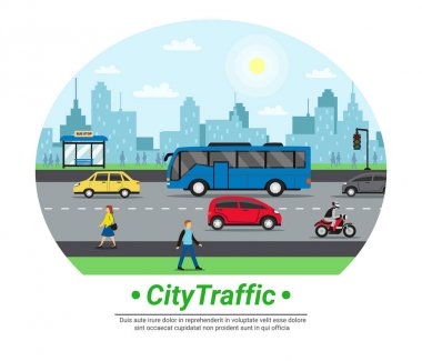 Şehir sokak trafik düz daire 