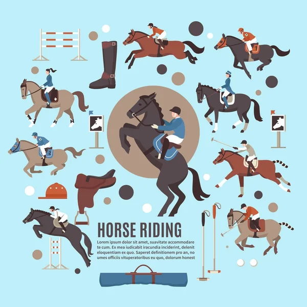 Horse Riding Flat Composition — Stock Vector