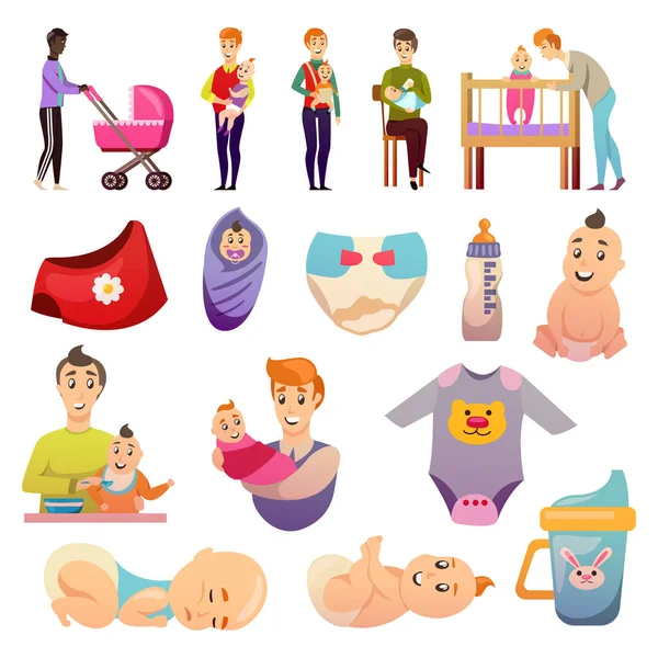 .Fathers  Parental Leave Orthogonal Icons — Stock Vector