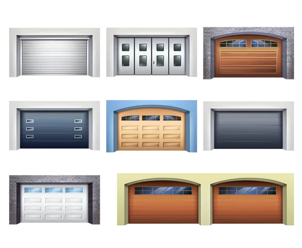 現実的なガレージのドアのセット — ストックベクタ