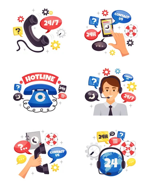 Support Call Center Flat Compositions — Stock Vector