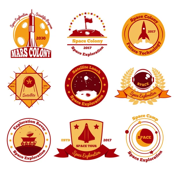 Space Colourful Emblems Collection — Stock Vector