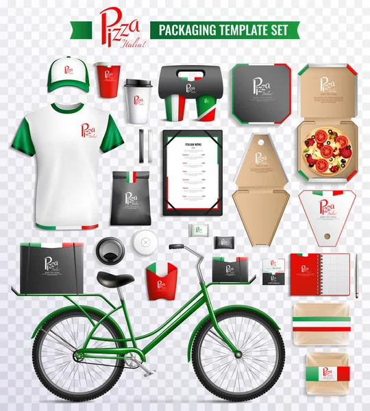 Set di modelli di imballaggio pizza — Vettoriale Stock