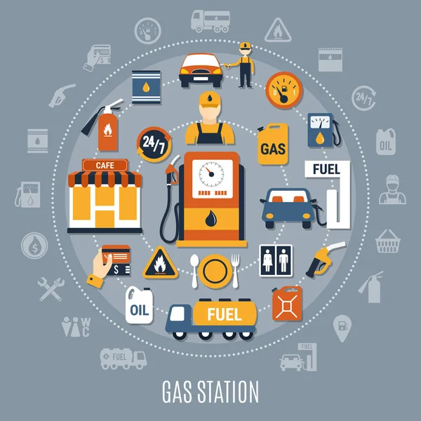 Composition de la pompe à carburant plat — Image vectorielle