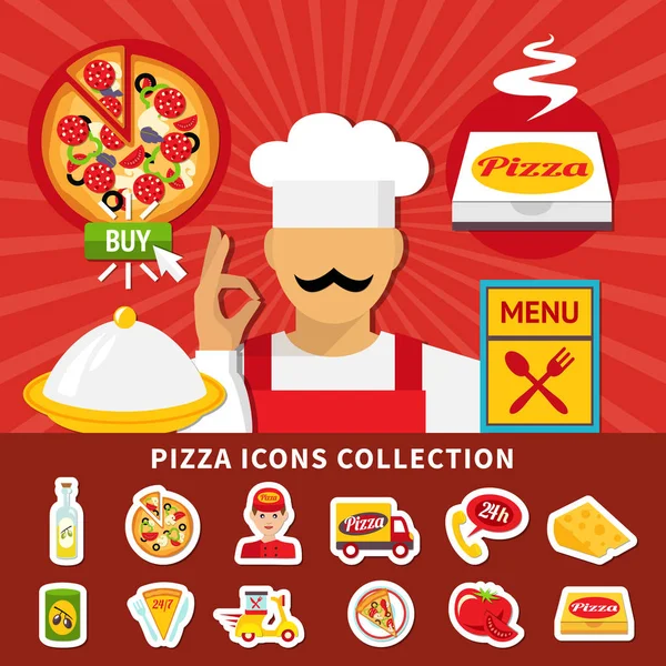 Pizza simgeler Emoji koleksiyonu — Stok Vektör