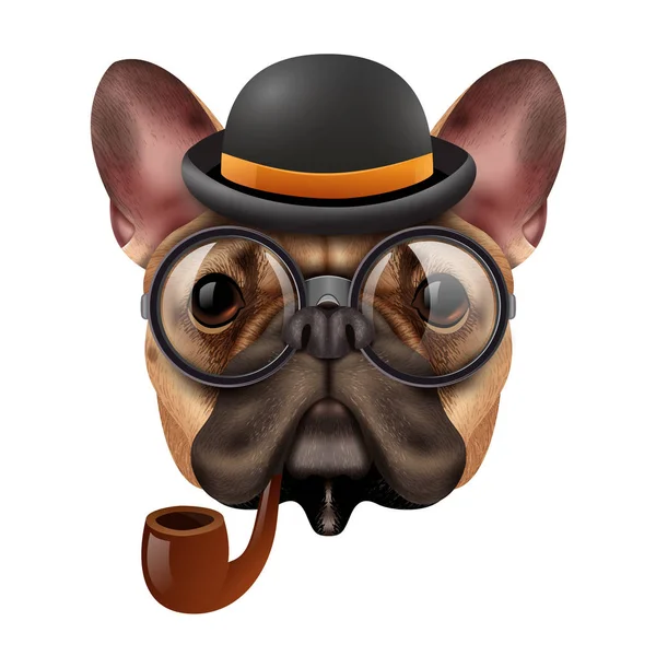 Realistische Vintage Hipster Bulldog samenstelling — Stockvector