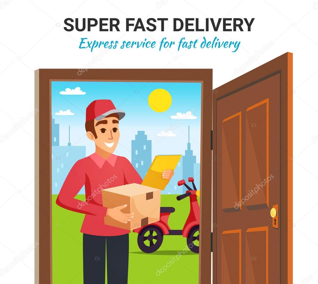 Parcel Motorcycle Courier Delivery Illustration 