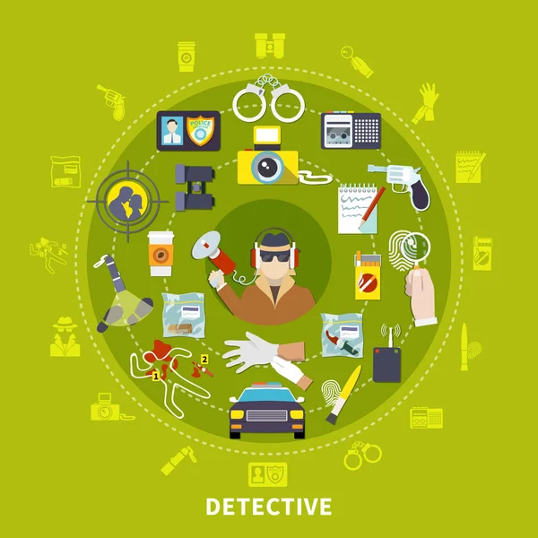 Detective Round Composizione — Vettoriale Stock