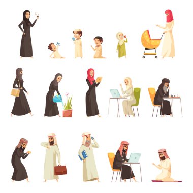 Arabs Family Cartoon Icons Set  clipart