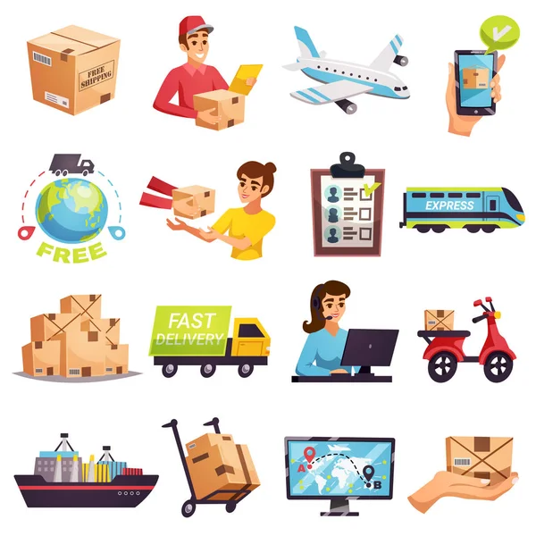 Worldwide Shipment Delivery Icons Set — Stock Vector
