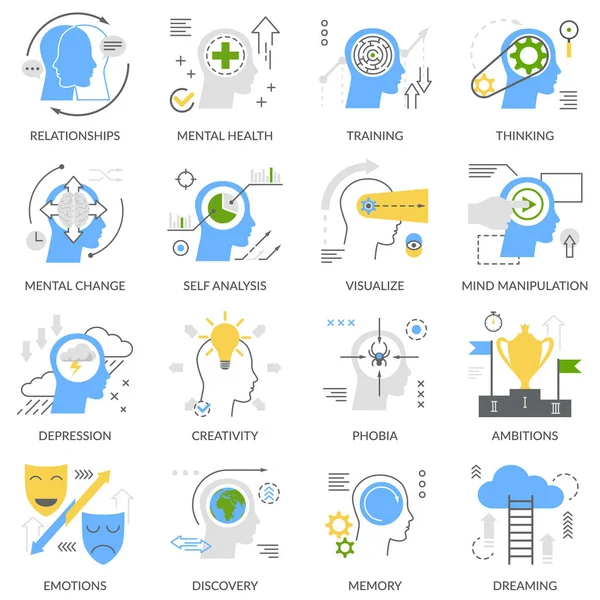 Conceito mental ícones planos — Vetor de Stock