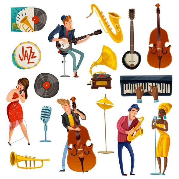 Jazz Musik Cartoon Set — Stockvektor