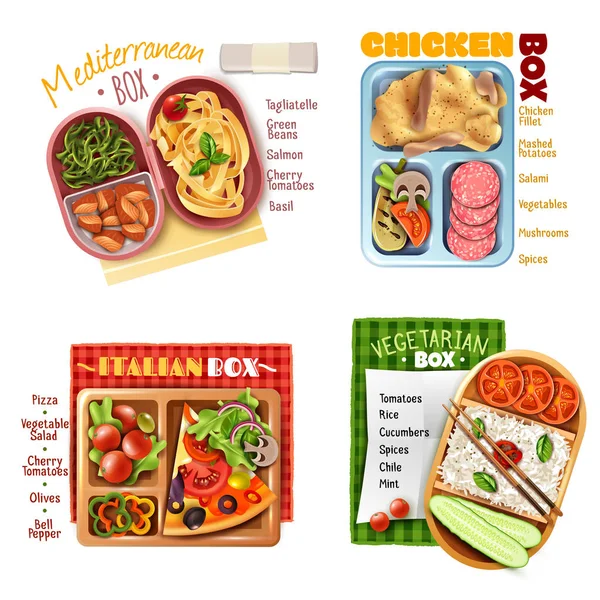 Konsep Rancangan Lunch Kotak - Stok Vektor