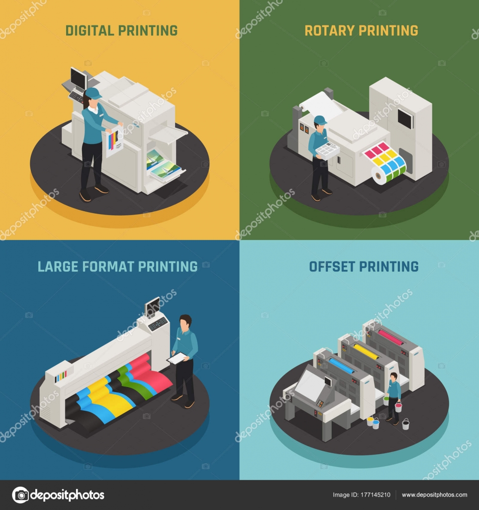 Perpetual Macadam Drejning Printing House 4 Isometric Icons Stock Vector Image by ©macrovector  #177145210