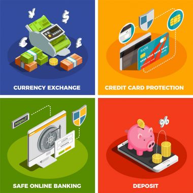 4 izometrik simgeleri online bankacılık 