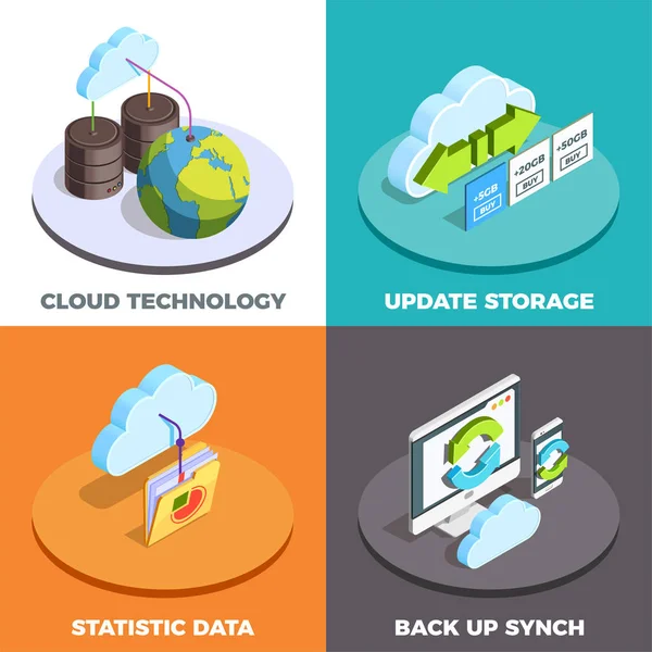 Concepto de servicio en la nube Composición isométrica — Vector de stock