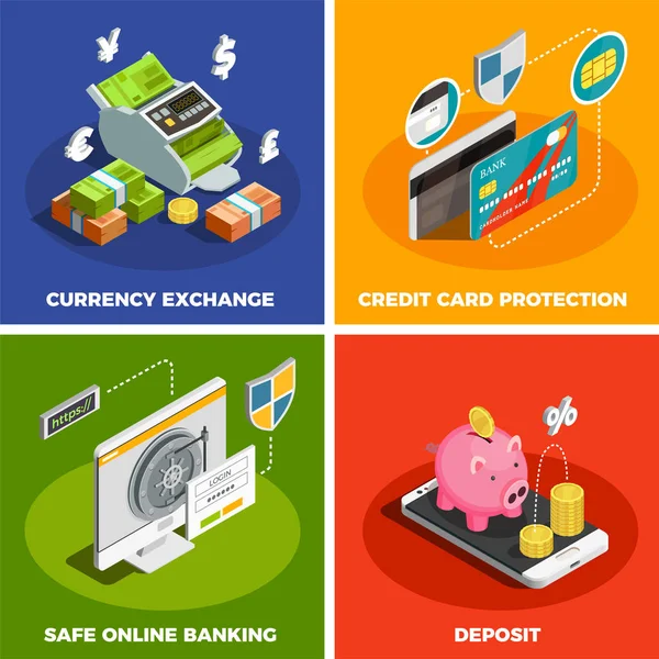 Online Banking 4 isometrisk ikoner — Stock vektor